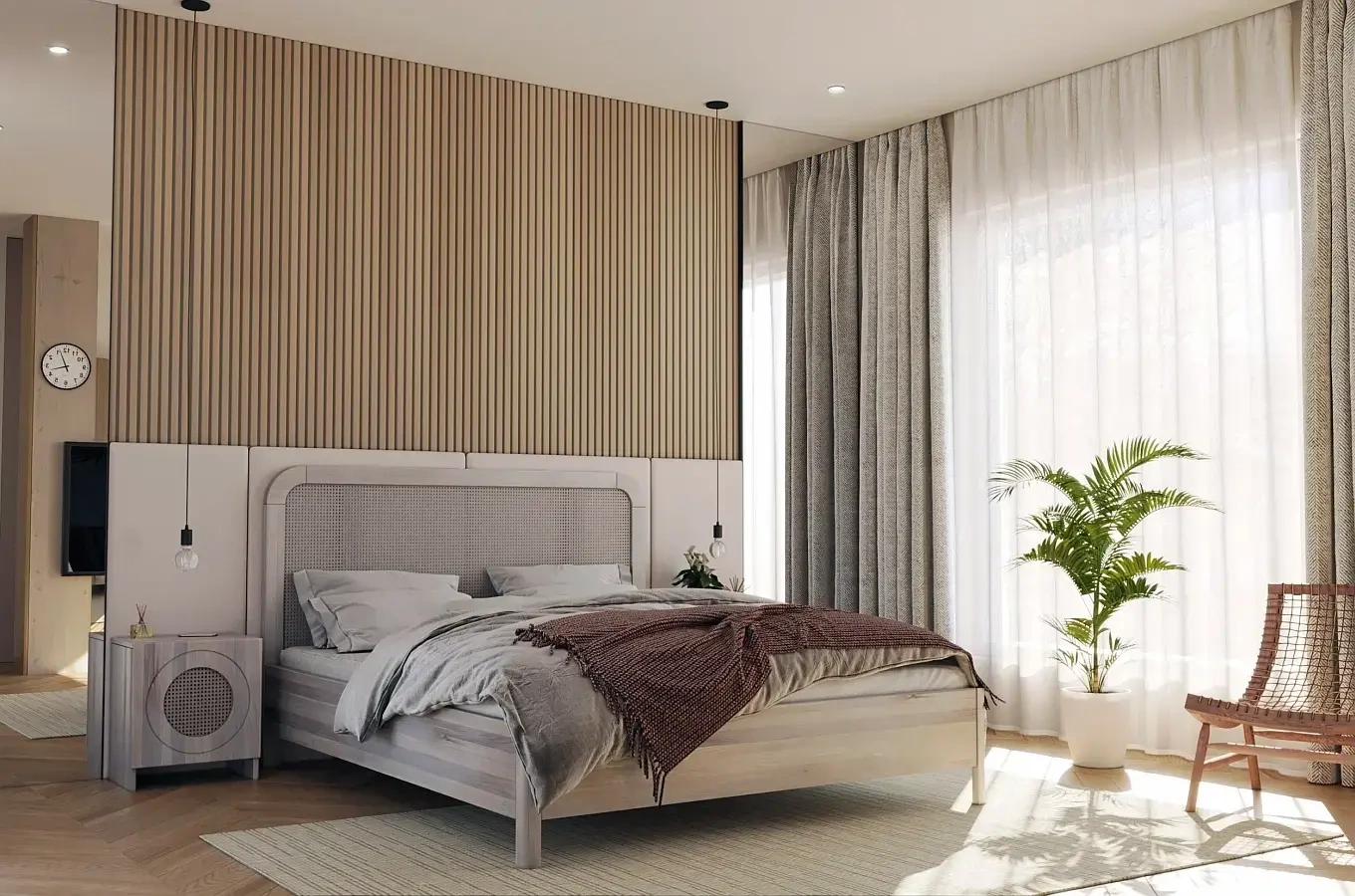 Łóżko drewniane dębowe z rattanem Skandica HARMARK