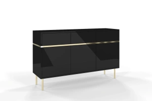 Elegancka czarna komoda Dancan MARIKA ze złotymi dodatkami / szer. 137,5 cm