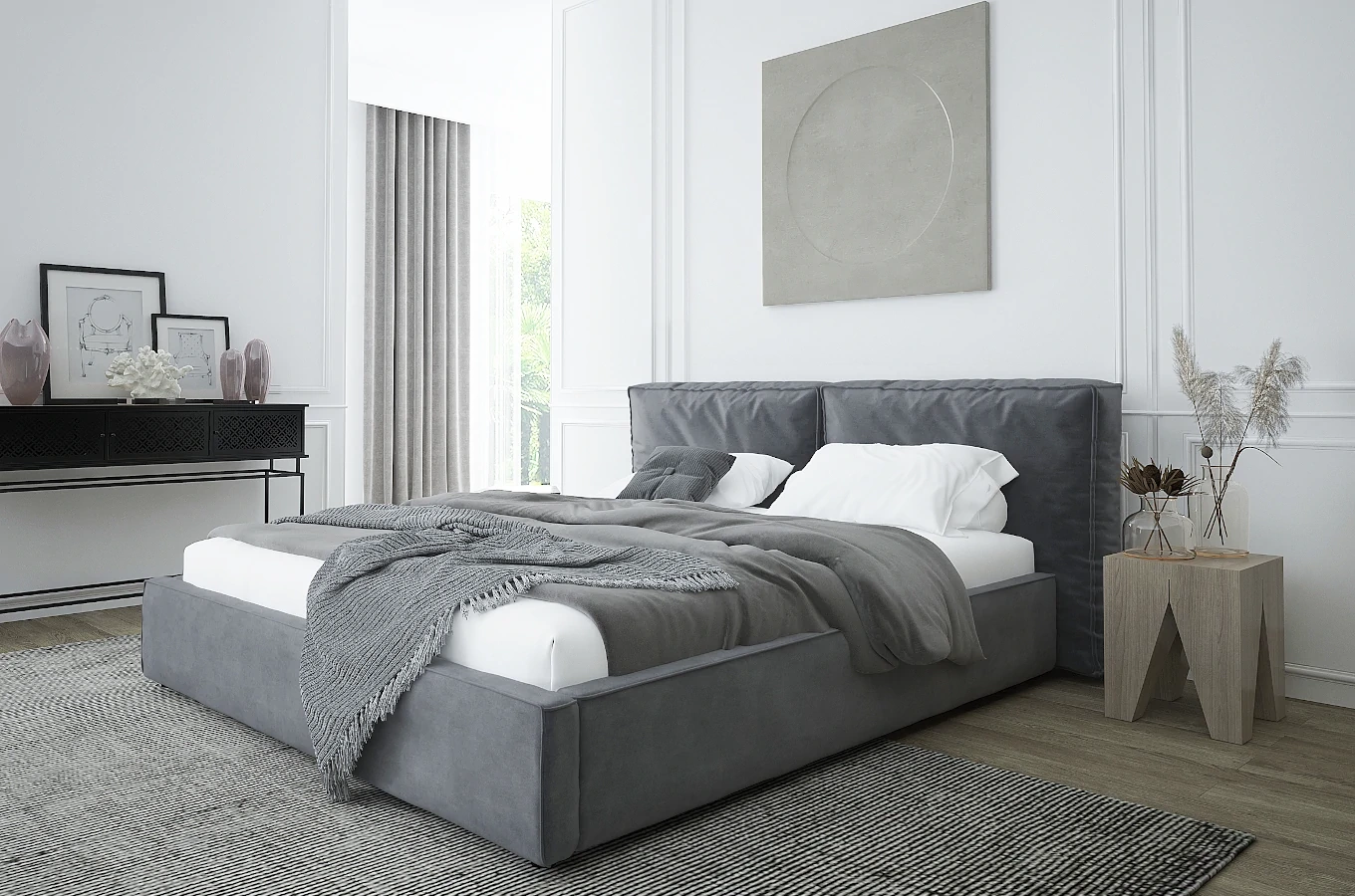 Tapicerowane łóżko SILESIA z pojemnikiem na pościel