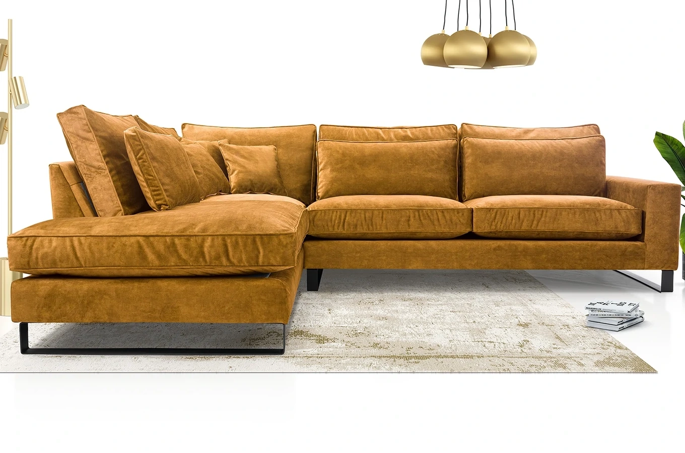 Nowoczesny narożnik LAURENTIA L z metalowymi nogami