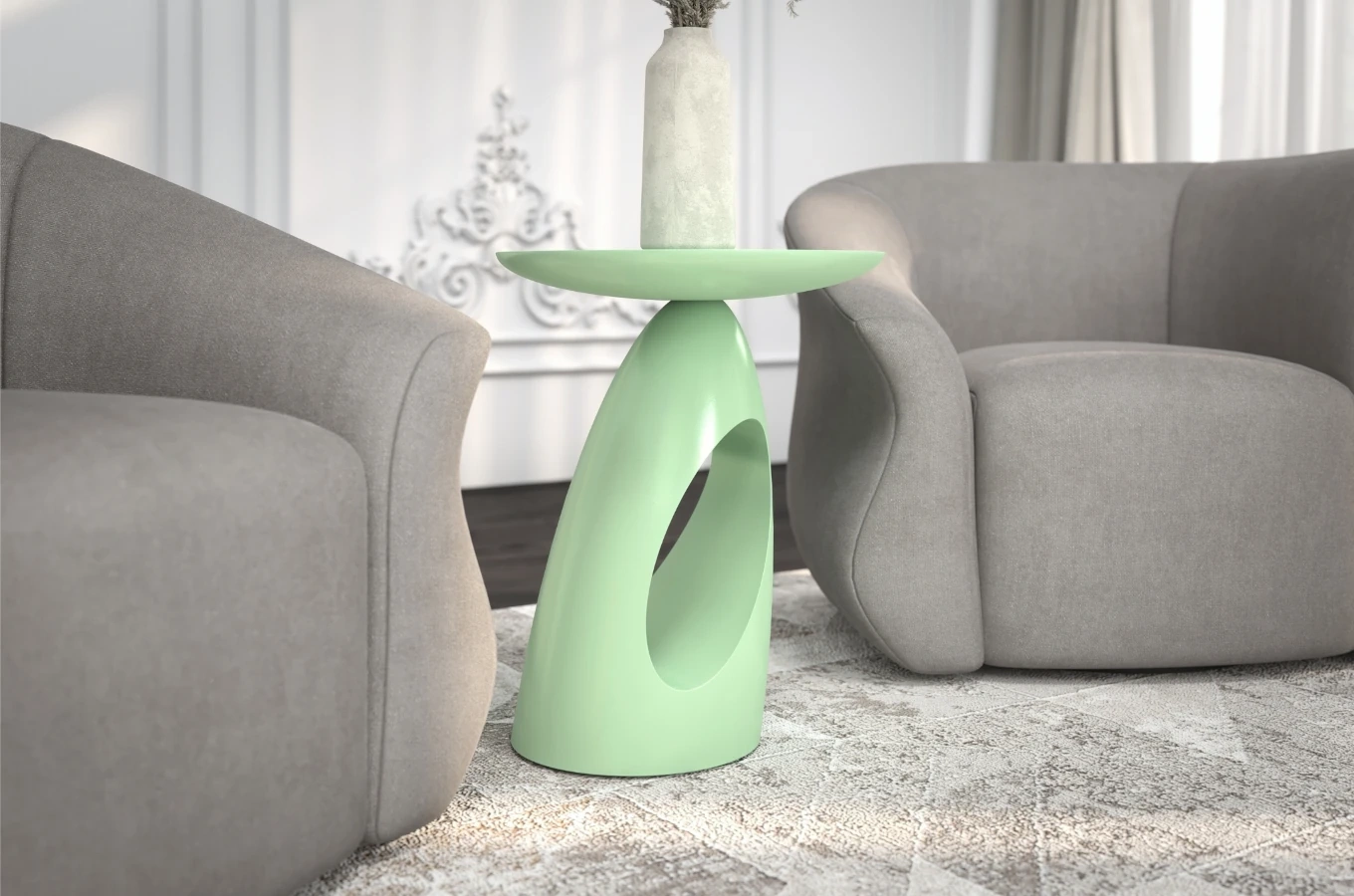 Stolik drewniany Kayani ISLAND różne kolory, wys. 40 cm / kolor pudrowa zieleń