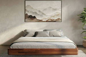 Łóżko lewitujące drewniane bukowe Visby LENA FLAT bez zagłówka, bez szafek / 140x200 cm, kolor orzech