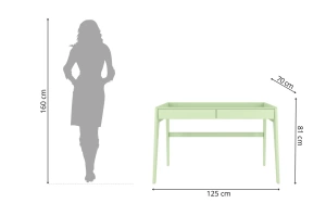 Drewniane biurko / toaletka z szufladami Visby LISA / kolor pudrowa zieleń / 125x70 cm