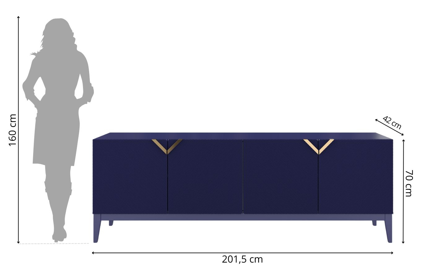 Drewniana komoda Visby DEMI LONG / kolor granat szlachetny / szer. 201,5 cm