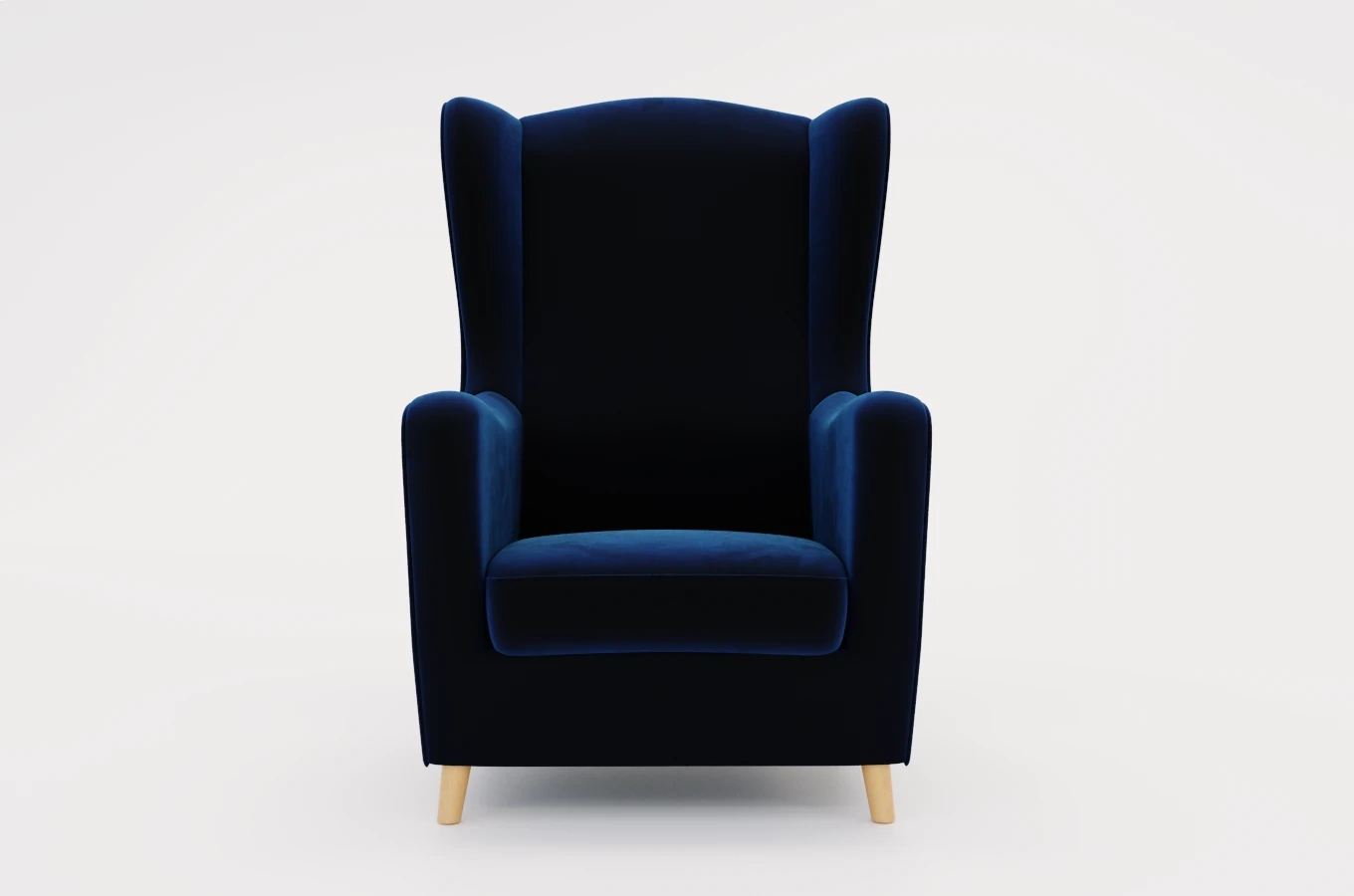 Granatowy fotel uszak Skandica AGNETA / nóżki naturalne
