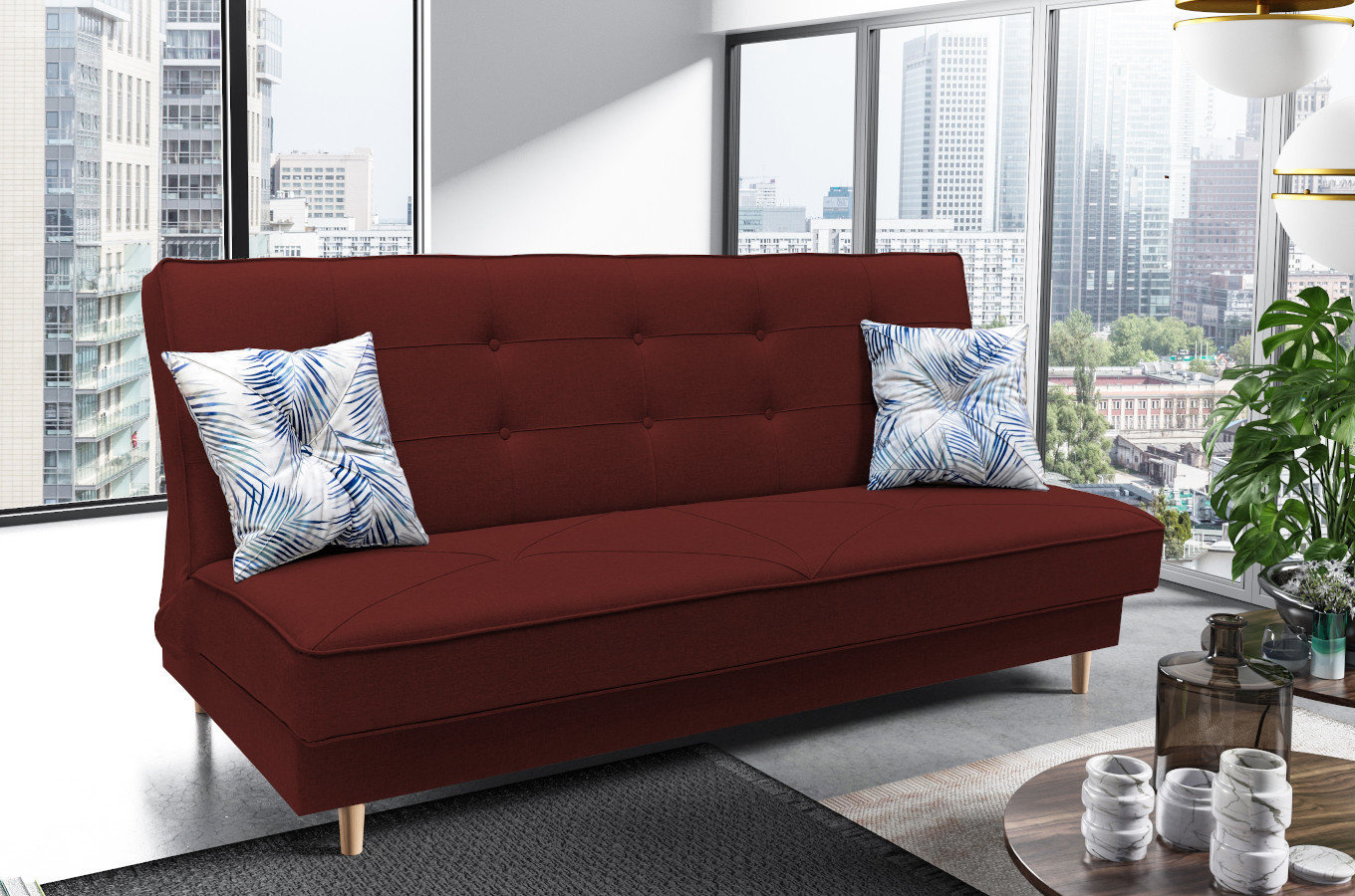 Elegancka sofa IZA w skandynawskim stylu, z funkcją spania i pojemnikiem na pościel
