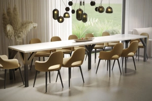 Nowoczesny rozkładany stół DUNAJ na metalowych nogach 130-240 x 90 cm (biały połysk)