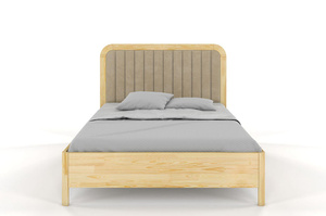 Tapicerowane łóżko drewniane sosnowe Visby MODENA BC z wysokim zagłówkiem / 200x200 cm, kolor naturalny, zagłówek Casablanca 2303 (skrzynia na pościel)