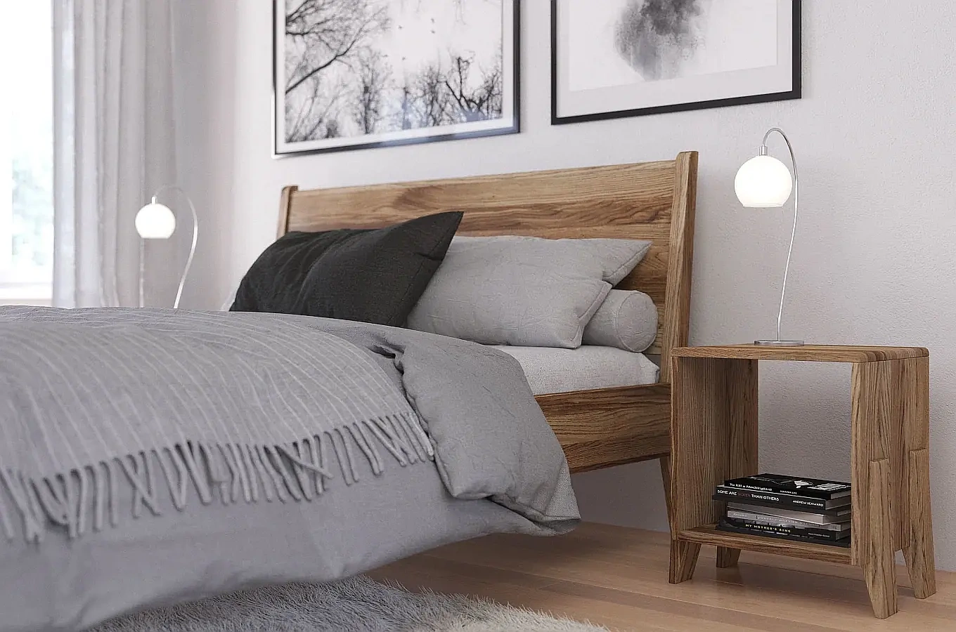 Łóżko drewniane dębowe Visby RADOM / 160x200 cm, olej retro