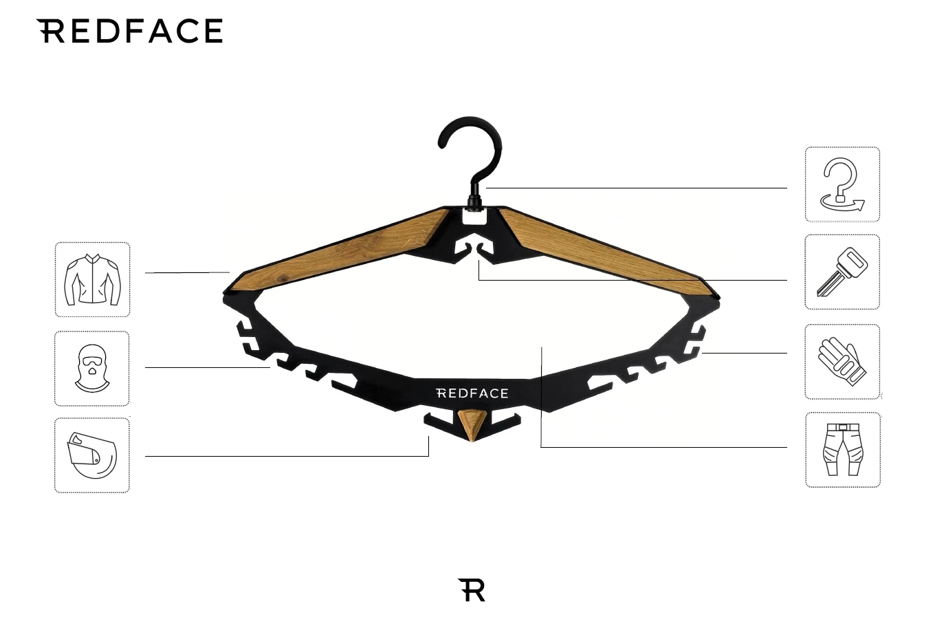 Metalowy wieszak na kask i ubrania motocyklowe Redface ADV / przechowuj wszystko w jednym miejscu, bez wiercenia!