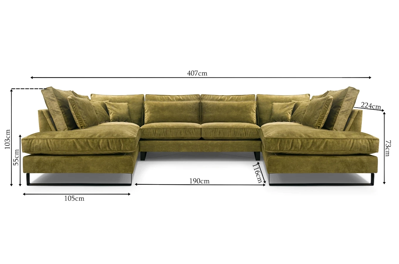 Nowoczesny narożnik LAURENTIA U z metalowymi nogami