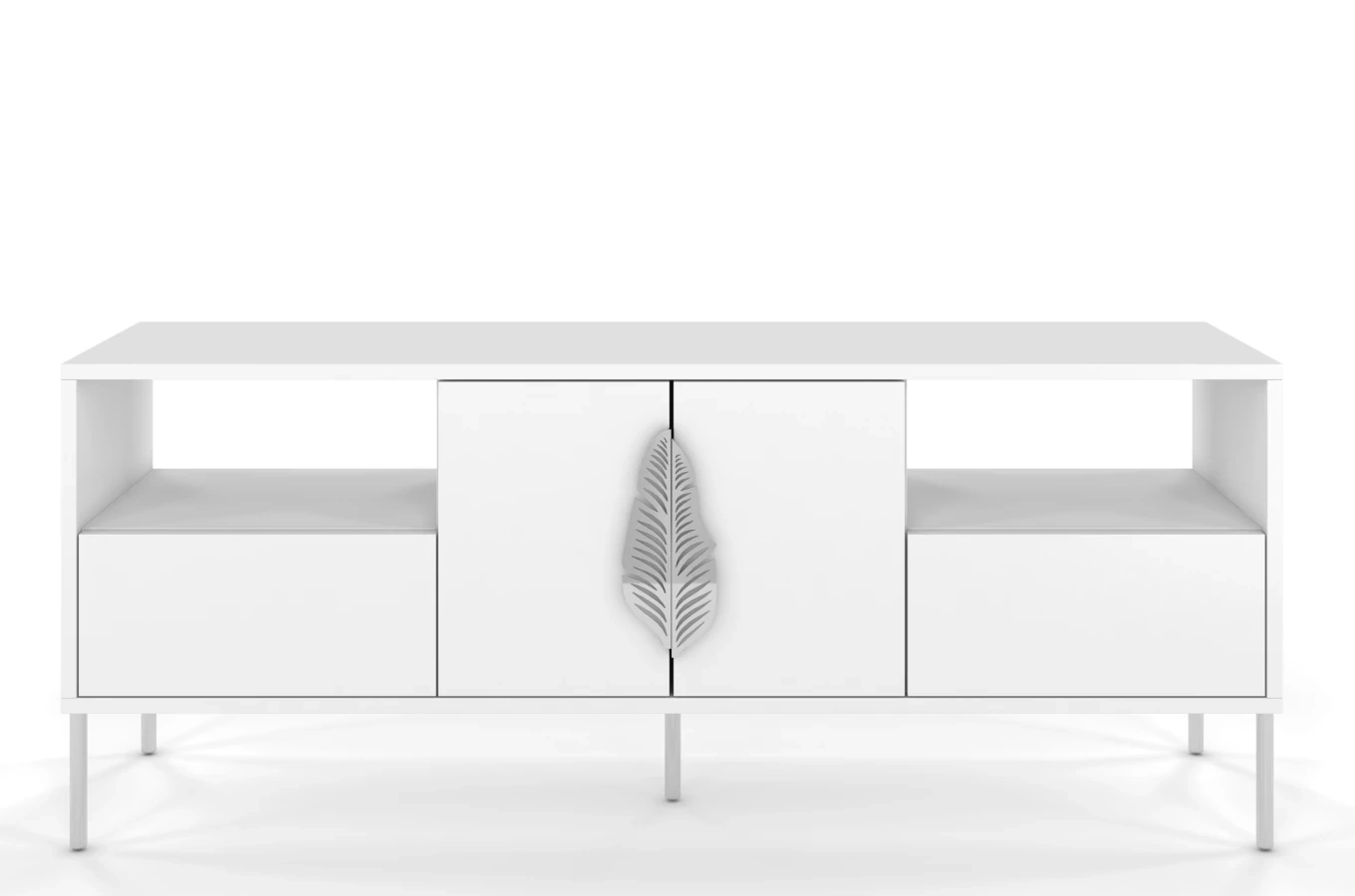 Biała komoda RTV Skandica MERLIN ze srebrnymi dodatkami / szer. 138 cm