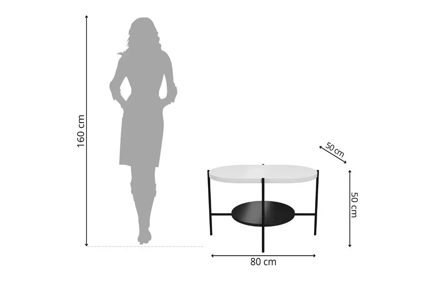 Nowoczesny stolik kawowy Dancan ARENA / czarna podstawa + biały i czarny blat