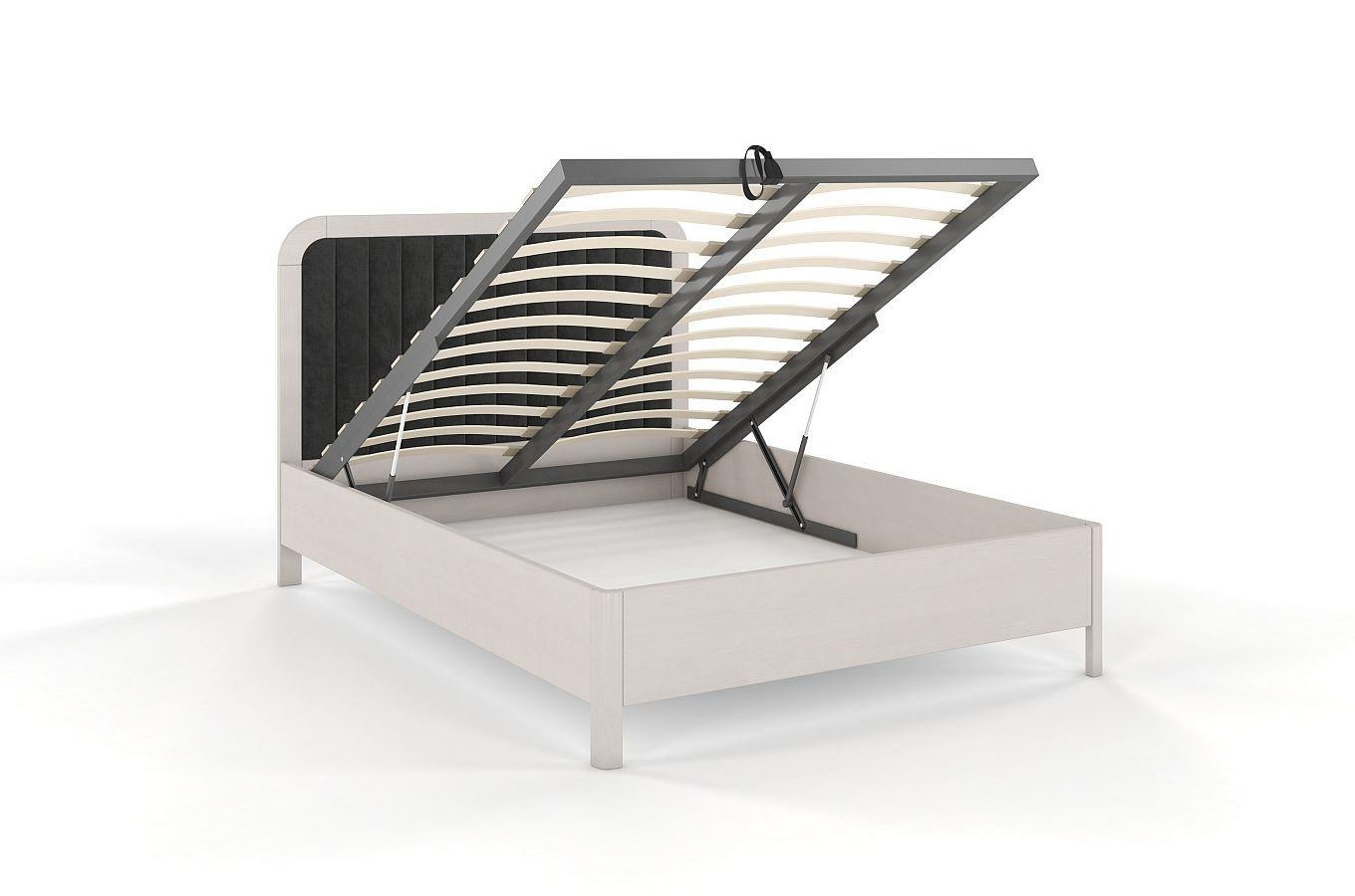 Tapicerowane łóżko drewniane sosnowe Visby MODENA BC z wysokim zagłówkiem / 200x200 cm, kolor biały, zagłówek Casablanca 2315 (skrzynia na pościel)