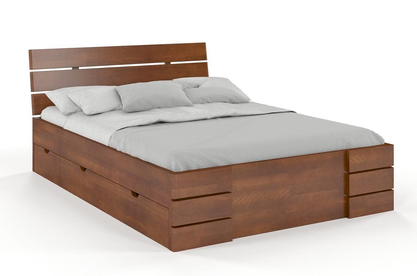 Łóżko drewniane bukowe Visby Sandemo High Drawers (z szufladami) / 90x200 cm, kolor palisander
