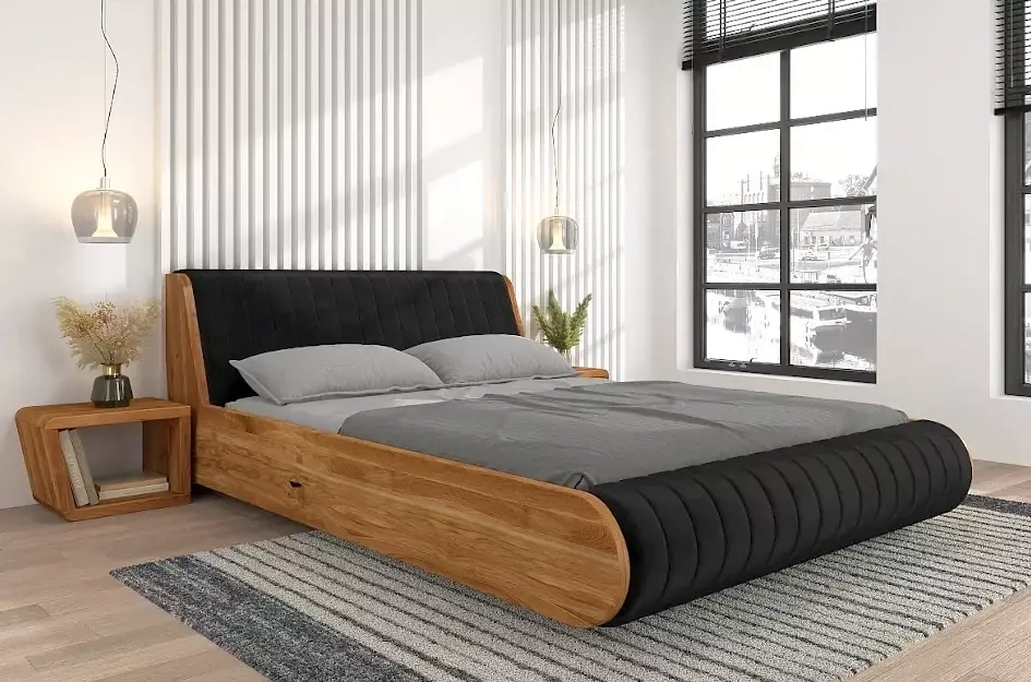Łóżko lewitujące drewniane dębowe Visby HARALD / 140x200 cm, olej naturalny, zagłówek Trinity 16