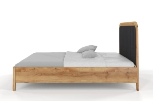 Tapicerowane łóżko drewniane dębowe Visby MODENA z wysokim zagłówkiem / 120x200 cm, lakier naturalny, zagłówek Casablanca 2316