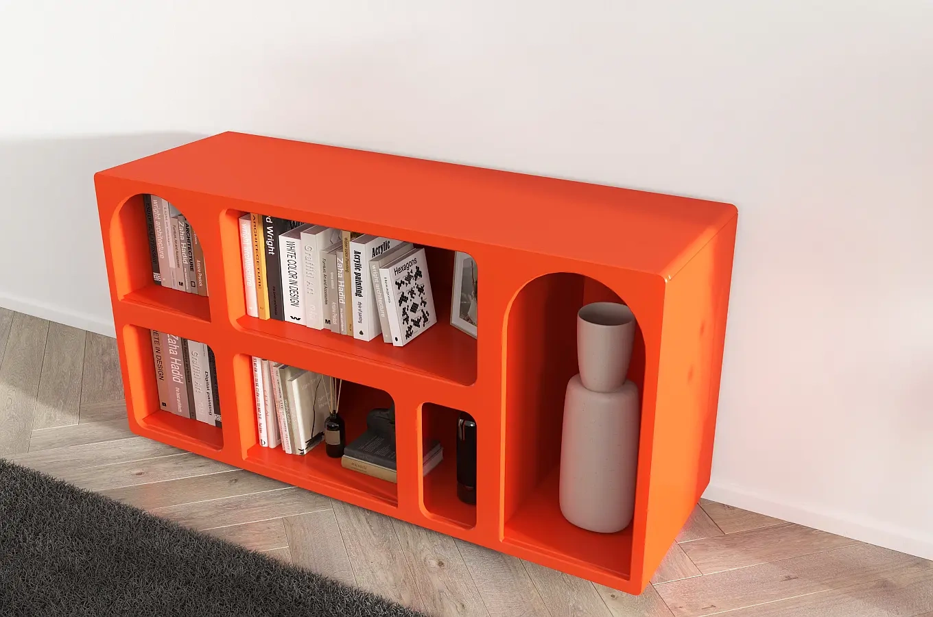 Drewniana komoda - regał - szafka RTV z łukami Visby OLIMPIA LONG / kolor marsala / szer. 140 cm