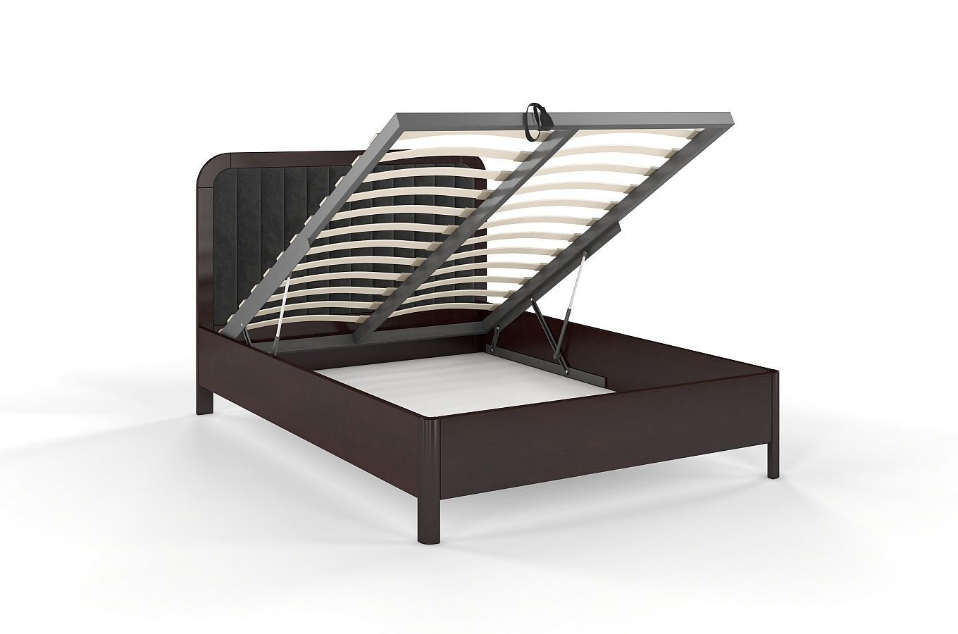 Tapicerowane łóżko drewniane sosnowe Visby MODENA BC z wysokim zagłówkiem (skrzynia na pościel)