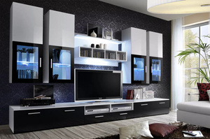 Meblościanka LYRA NIGHT / korpus biały mat, front biały połysk