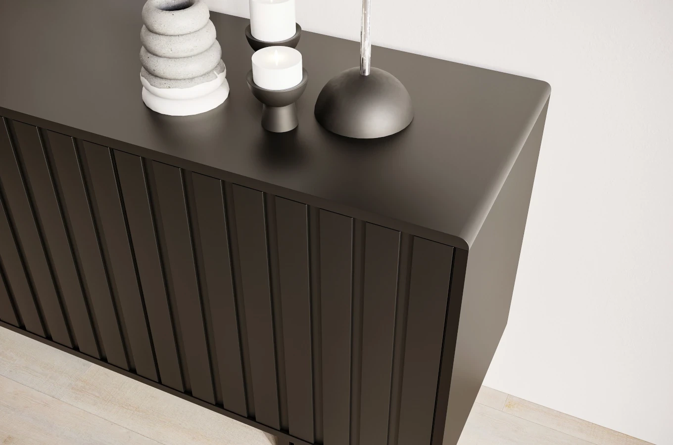 Czarna komoda Skandica VIGGE z lamelami / szer. 149 cm