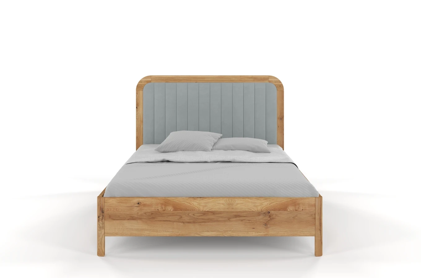 Tapicerowane łóżko drewniane dębowe Visby MODENA z wysokim zagłówkiem / 120x200 cm, lakier naturalny, zagłówek Casablanca 2314