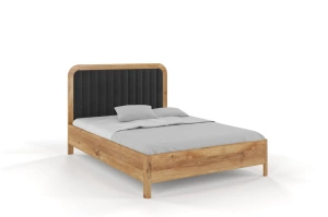 Tapicerowane łóżko drewniane dębowe Visby MODENA z wysokim zagłówkiem / 160x200 cm, olej naturalny, zagłówek Casablanca 2315