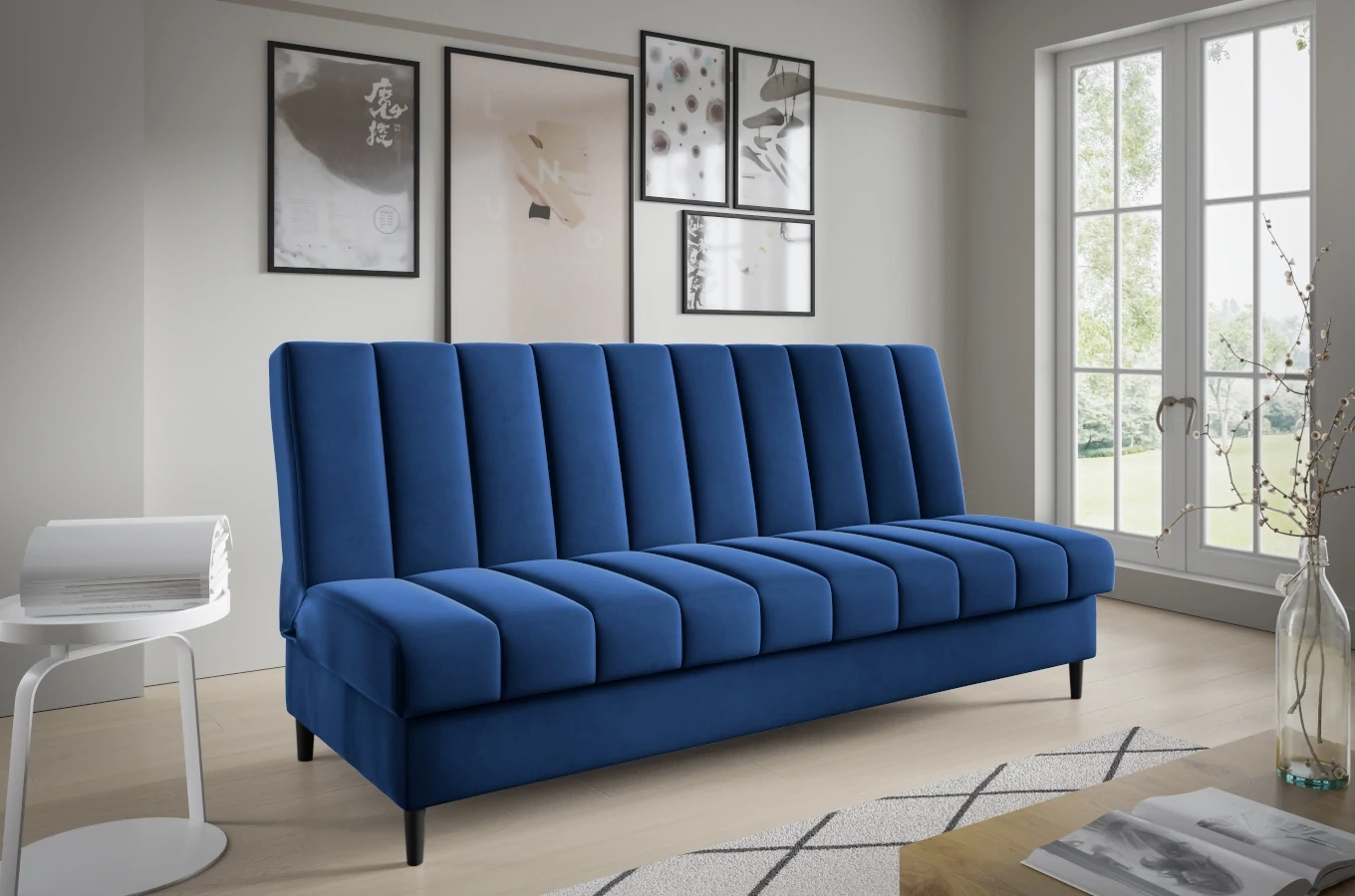 Nowoczesna sofa NEVADA w skandynawskim stylu z funkcją spania i pojemnikiem na pościel