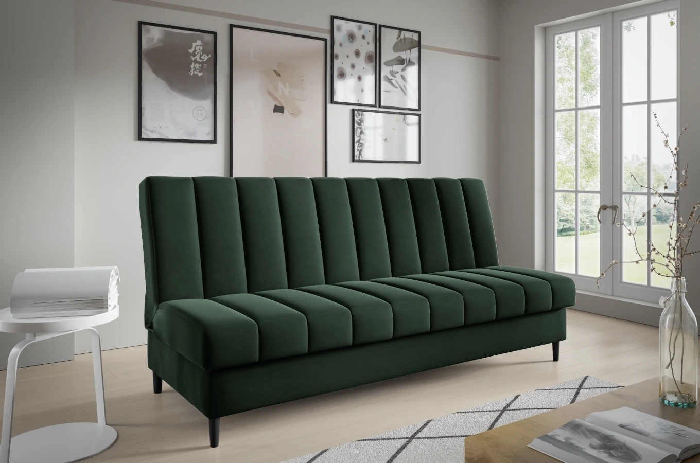 Nowoczesna sofa NEVADA w skandynawskim stylu z funkcją spania i pojemnikiem na pościel