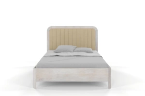 Tapicerowane łóżko drewniane dębowe Visby MODENA z wysokim zagłówkiem / 120x200 cm, olej bielony, zagłówek Casablanca 2302