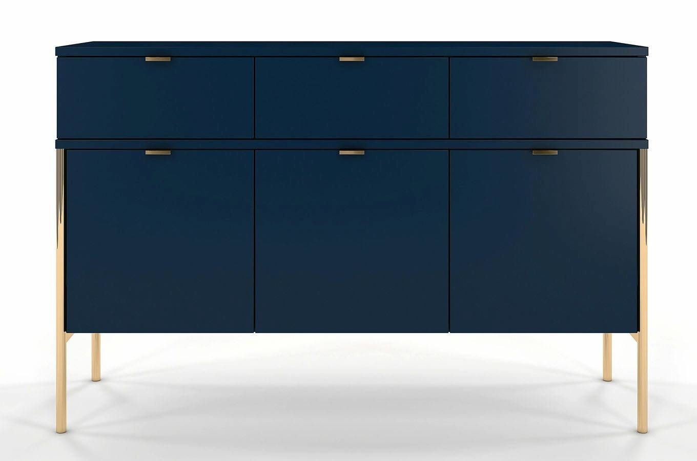 Elegancka granatowa komoda Skandica POLKA na złotych nóżkach / szer. 120 cm