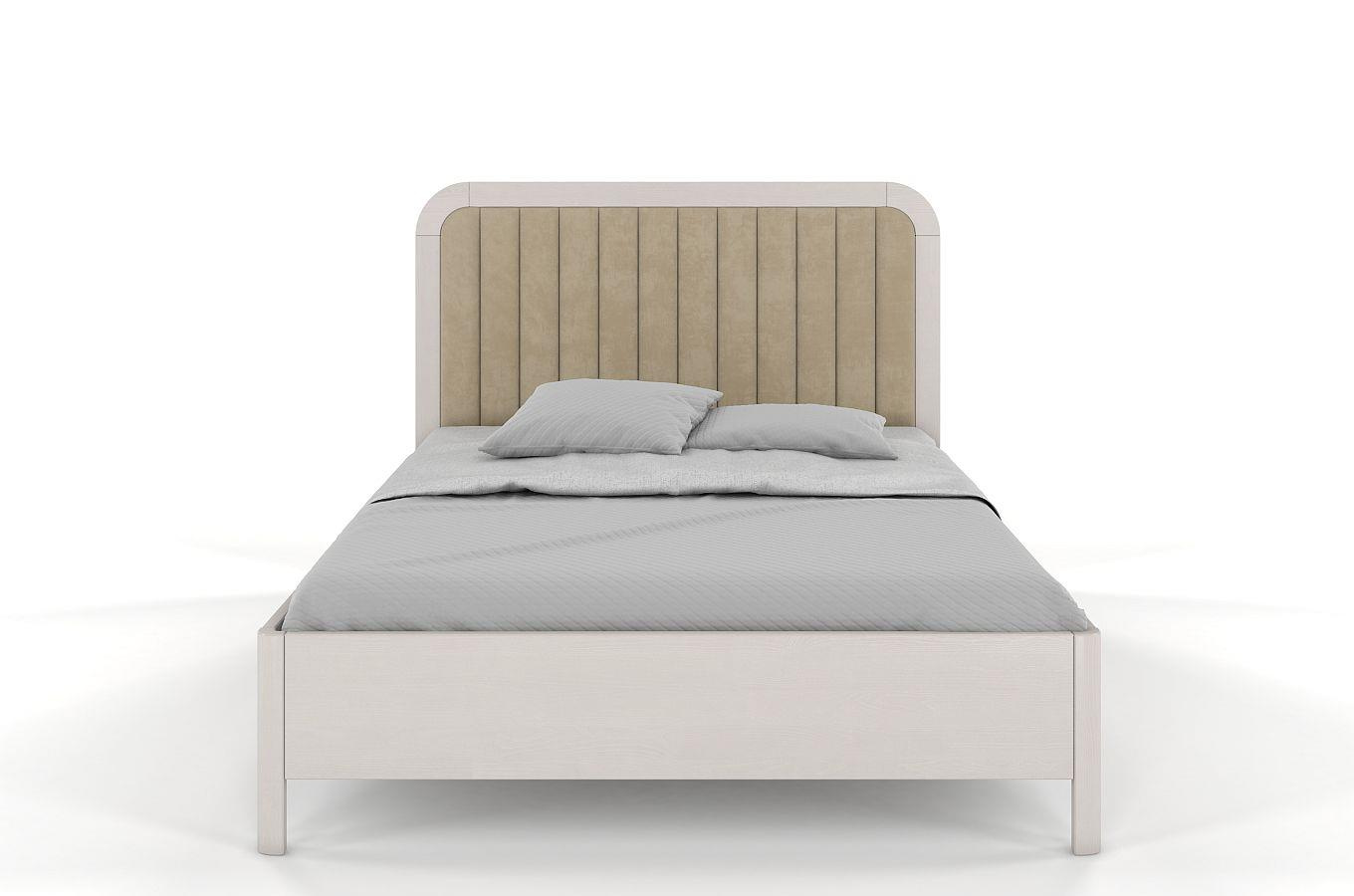 Tapicerowane łóżko drewniane sosnowe Visby MODENA BC z wysokim zagłówkiem / 140x200 cm, kolor biały, zagłówek Casablanca 2303 (skrzynia na pościel)