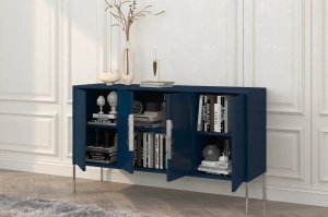 Granatowa komoda Skandica MERLIN ze srebrnymi dodatkami / szer. 138 cm