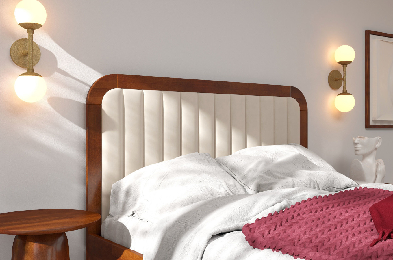 Tapicerowane łóżko drewniane bukowe Visby MODENA BC z wysokim zagłówkiem (skrzynia na pościel)