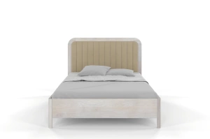 Tapicerowane łóżko drewniane dębowe Visby MODENA z wysokim zagłówkiem / 200x200 cm, olej bielony, zagłówek Casablanca 2303