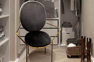 Czarne tapicerowane krzesło na złotych nogach DELICATE BLACK