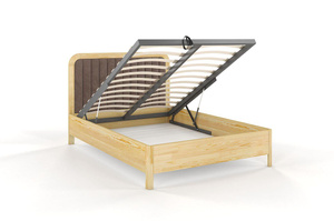 Tapicerowane łóżko drewniane sosnowe Visby MODENA BC z wysokim zagłówkiem / 120x200 cm, kolor naturalny, zagłówek Casablanca 2306 (skrzynia na pościel)