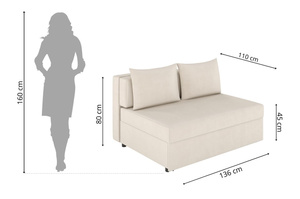 Beżowa rozkładana sofa Dancan OLGA z funkcją spania i pojemnikiem na pościel / szerokość 136 cm