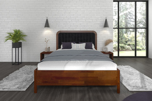 Tapicerowane łóżko drewniane sosnowe Visby MODENA BC z wysokim zagłówkiem / 200x200 cm, kolor orzech, zagłówek Casablanca 2316 (skrzynia na pościel)