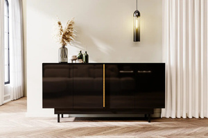 Elegancka czarna komoda Dancan ARTEMISA ze złotymi dodatkami / szer. 163 cm