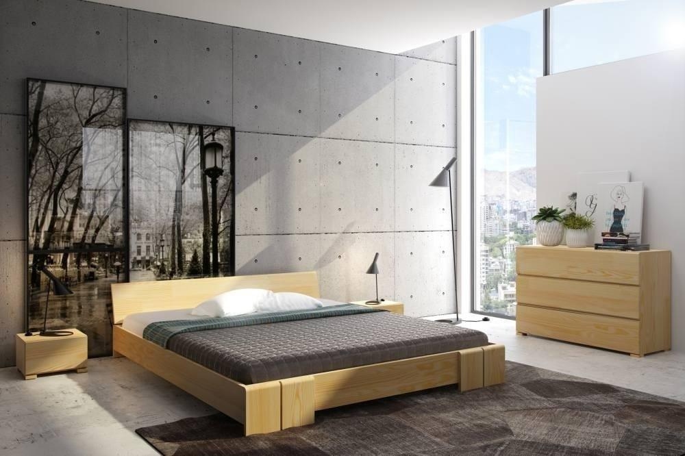 Wysyłka w 48h! Łóżko drewniane sosnowe Skandica VESTRE Niskie / 200x200 cm, kolor naturalny