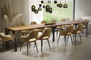 Nowoczesny rozkładany stół DUNAJ na metalowych nogach 130-295 x 90 cm (dąb stirling)