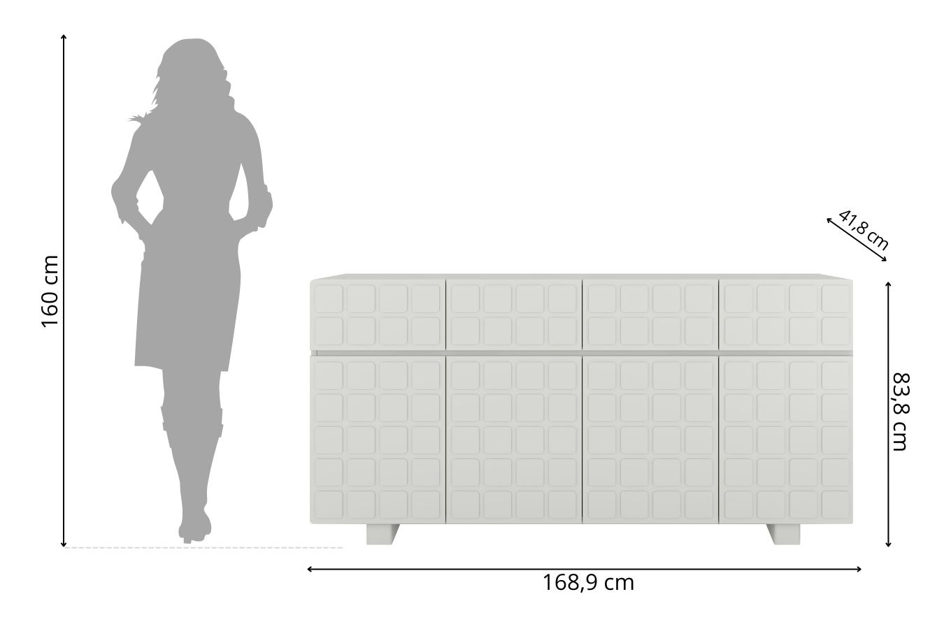 Nowoczesna komoda z frontami 3D Skandica CUBO LONG / kolor szary mleczny / szer. 169 cm