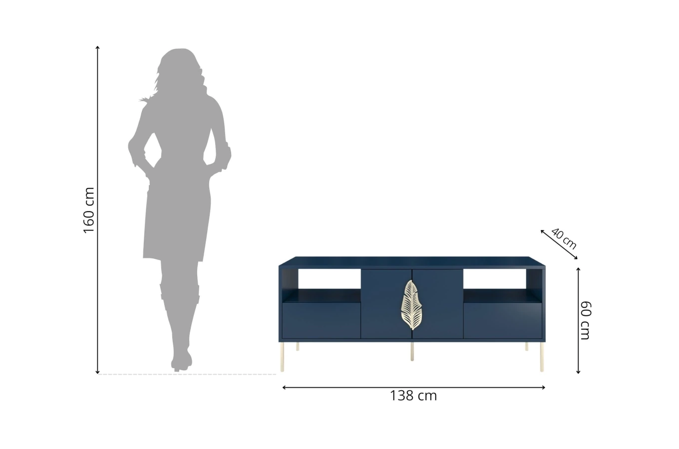 Granatowa komoda RTV Skandica MERLIN ze złotymi dodatkami / szer. 138 cm