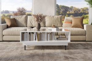 Elegancki biały stolik Dancan ARTEMISA ze złotymi dodatkami