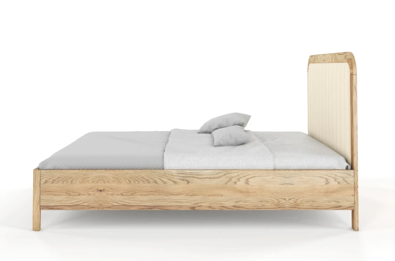 Tapicerowane łóżko drewniane dębowe Visby MODENA z wysokim zagłówkiem