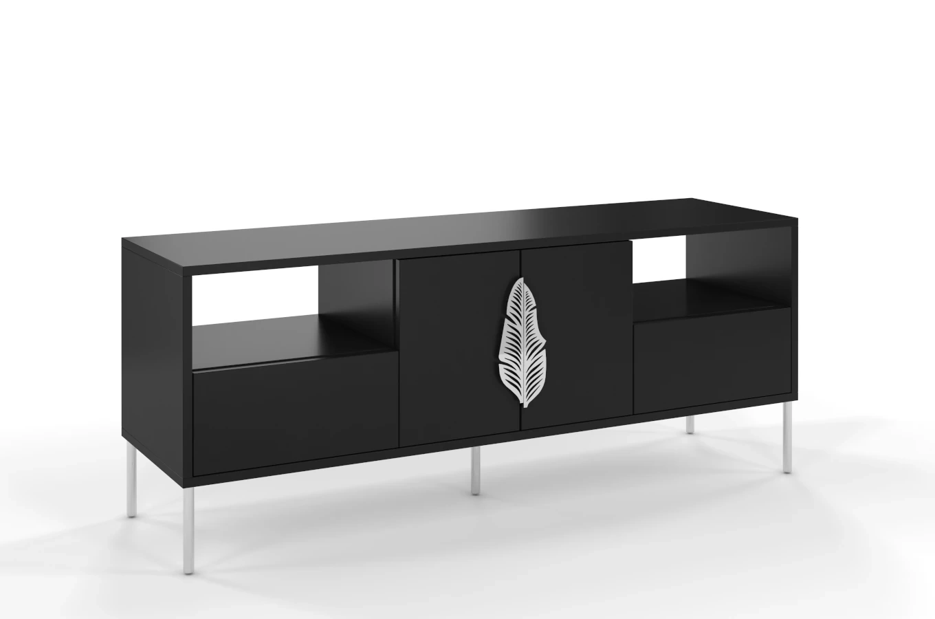 Czarna komoda RTV Skandica MERLIN ze srebrnymi dodatkami / szer. 138 cm