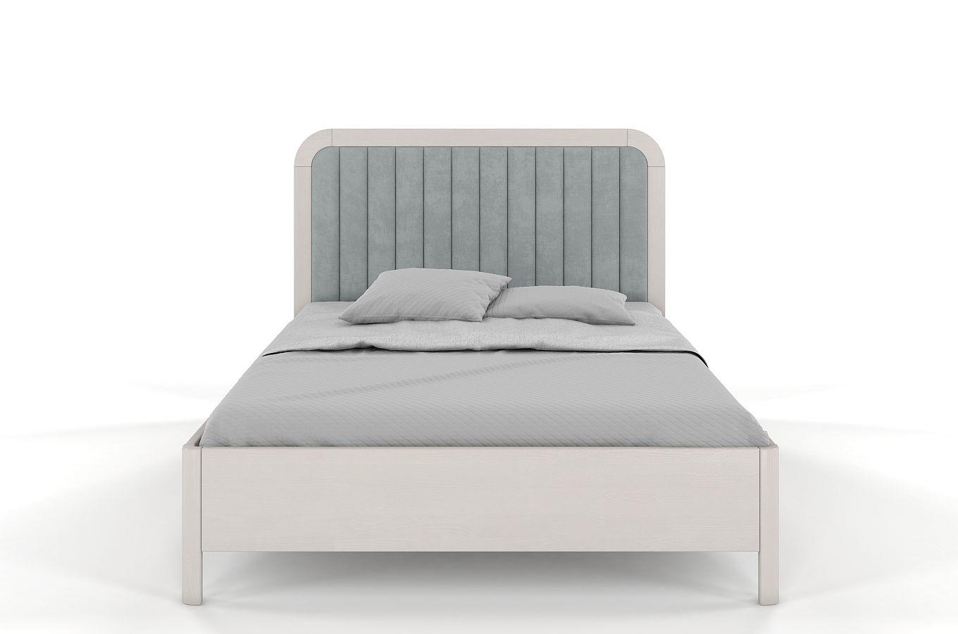 Tapicerowane łóżko drewniane sosnowe Visby MODENA BC z wysokim zagłówkiem / 140x200 cm, kolor biały, zagłówek Casablanca 2314 (skrzynia na pościel)