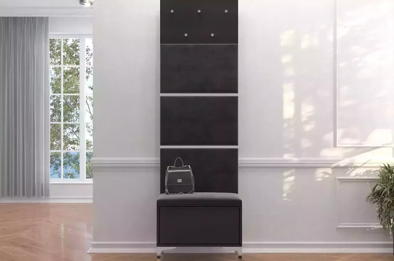 Elegancki, czarny zestaw mebli do przedpokoju Dancan EVELINE / wysoki połysk