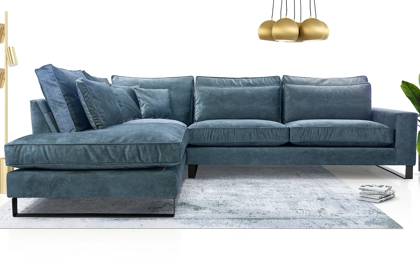 Nowoczesny narożnik LAURENTIA L z metalowymi nogami